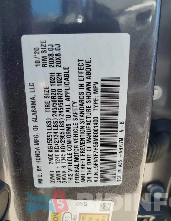 5FNYF7H56MB001400 Photo# 13