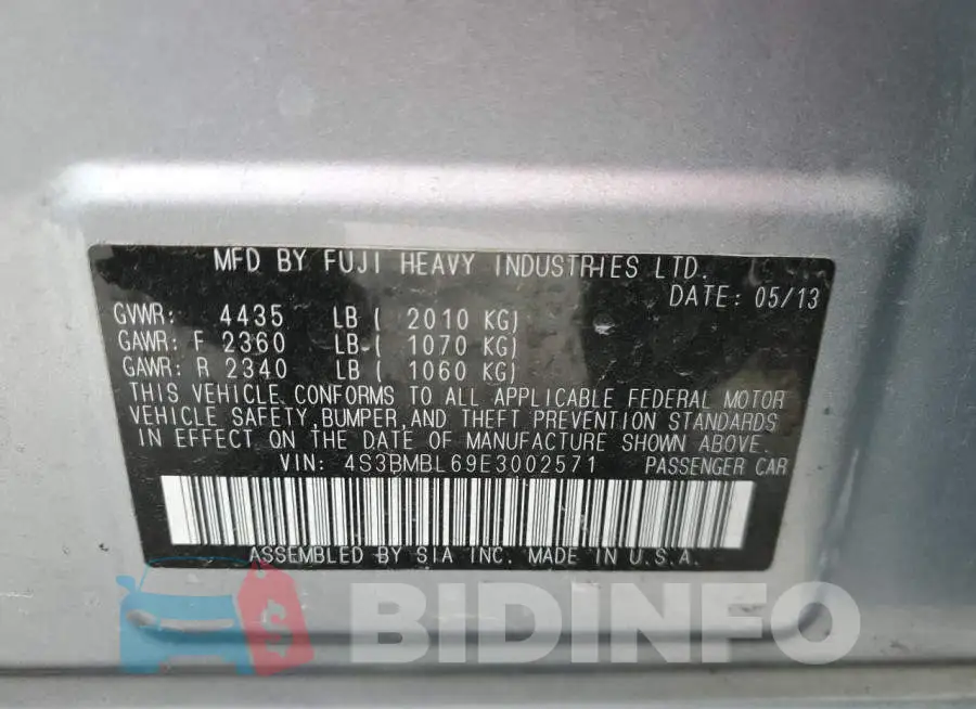 4S3BMBL69E3002571 Photo# 12