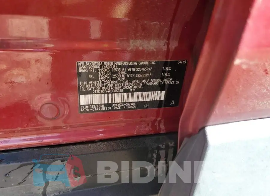 2T3K1RFV4KC005358 Photo# 13