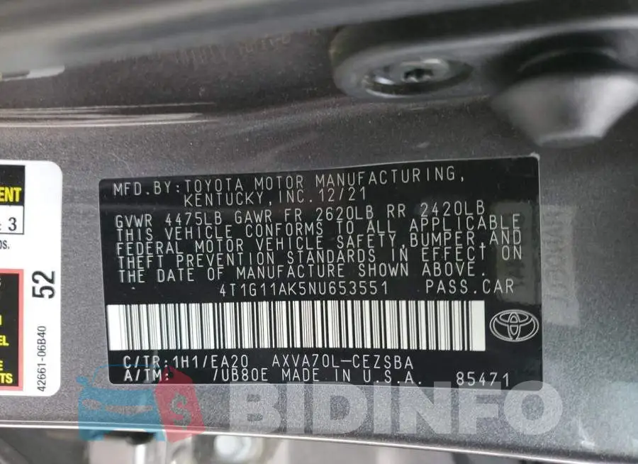 4T1G11AK5NU653551 Photo# 12