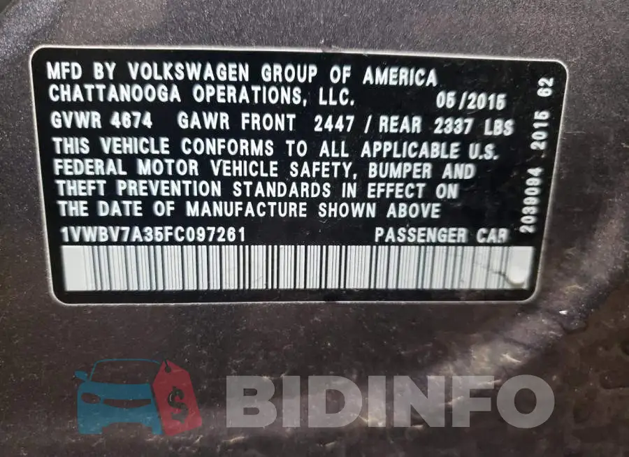 1VWBV7A35FC097261 Photo# 13