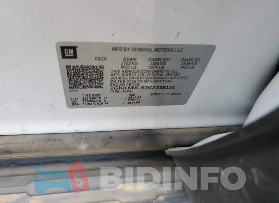 1GKKNMLS3KZ238121 Photo# 12