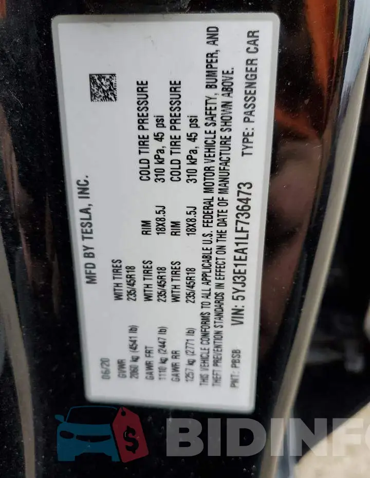 5YJ3E1EA1LF736473 Photo# 12