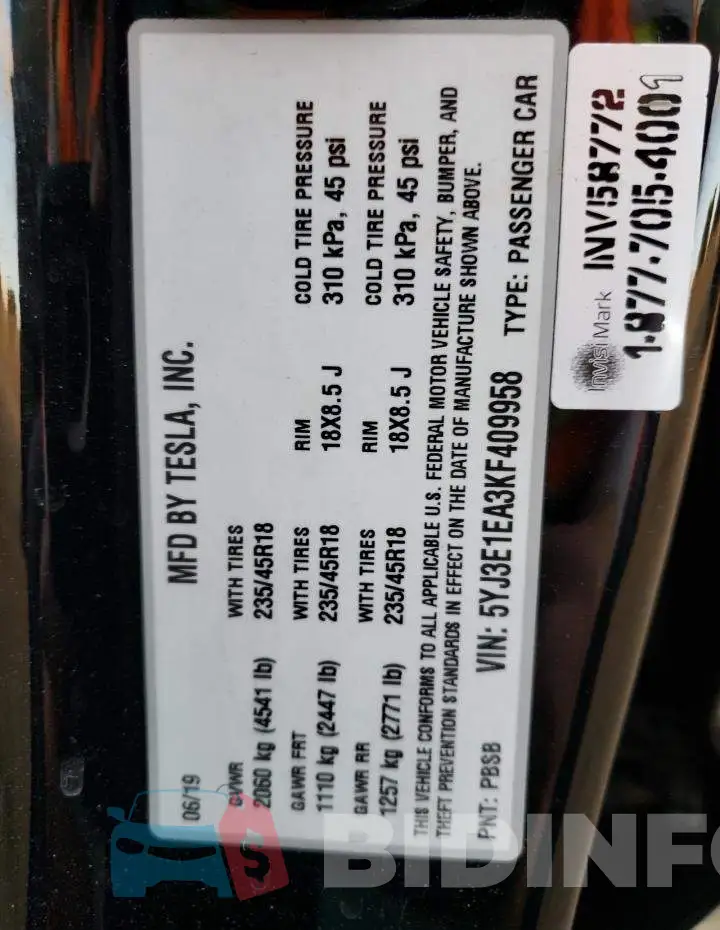 5YJ3E1EA3KF409958 Photo# 12