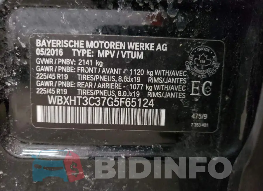 WBXHT3C37G5F65124 Photo# 13