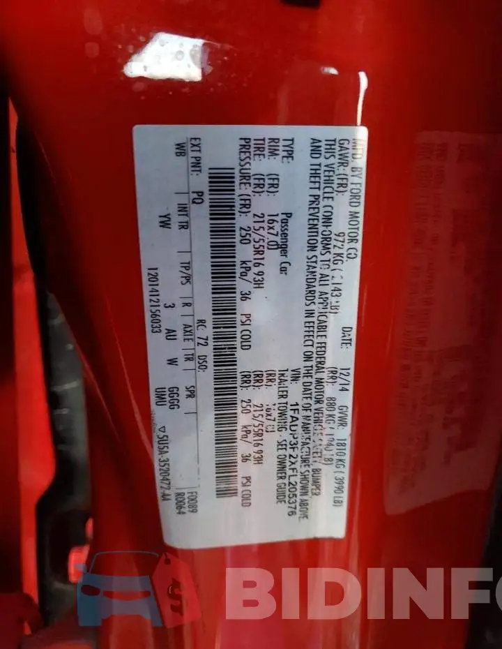 1FADP3F2XFL205376 Photo# 12