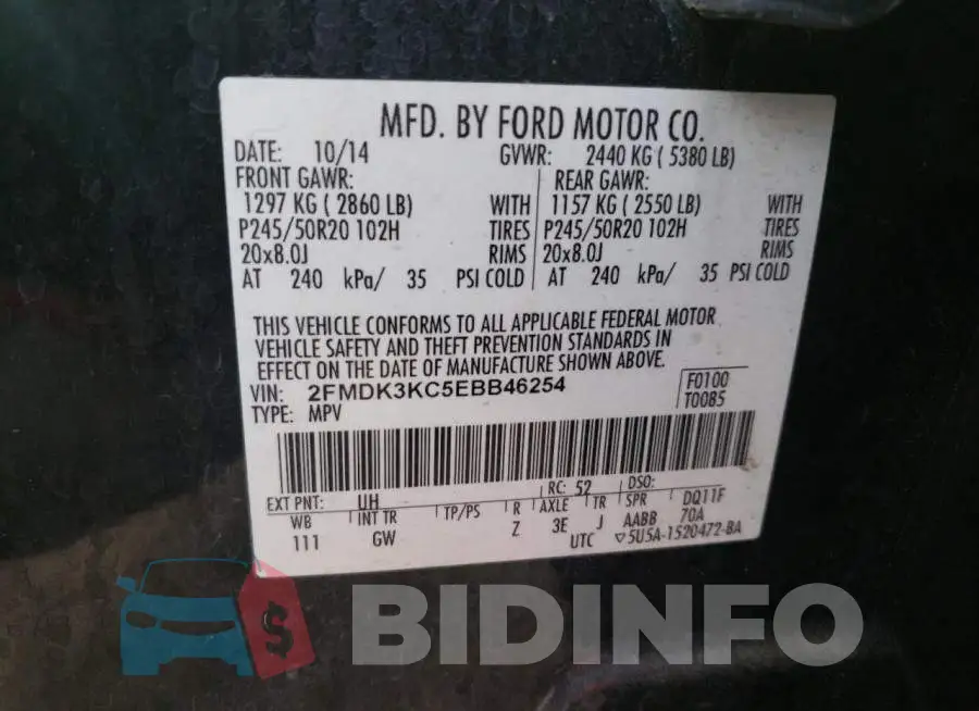 2FMDK3KC5EBB46254 Photo# 13