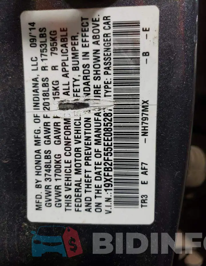 19XFB2F55EE085287 Photo# 12