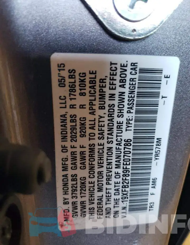 19XFB2F89FE070786 Photo# 13