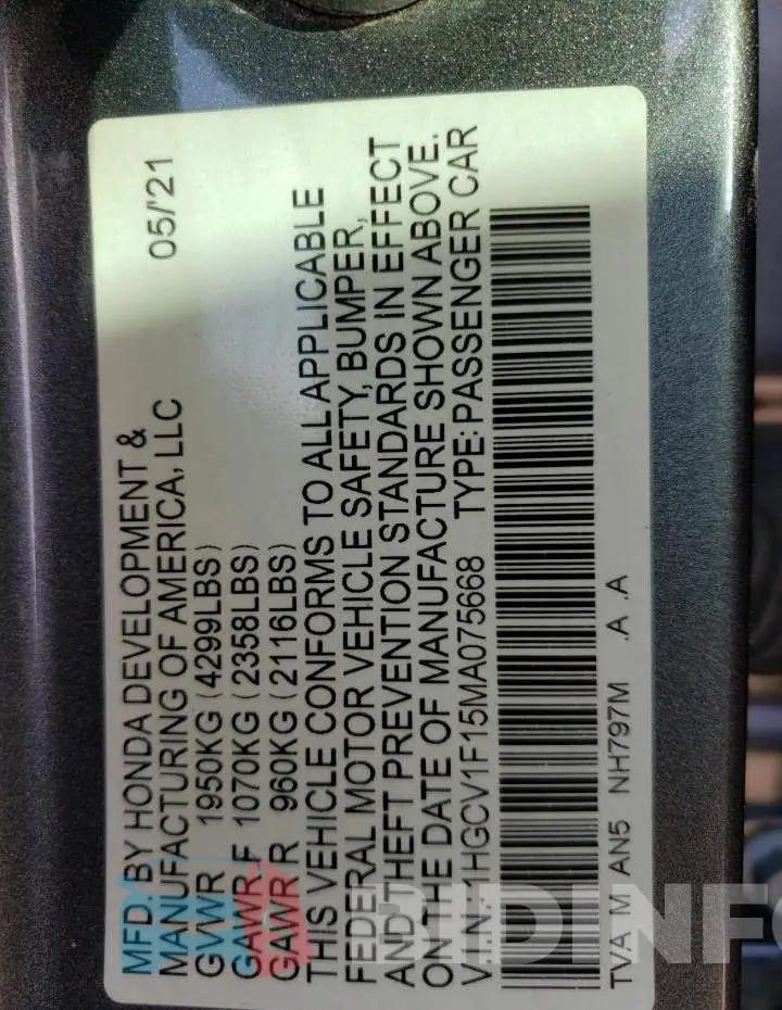 1HGCV1F15MA075668 Photo# 12