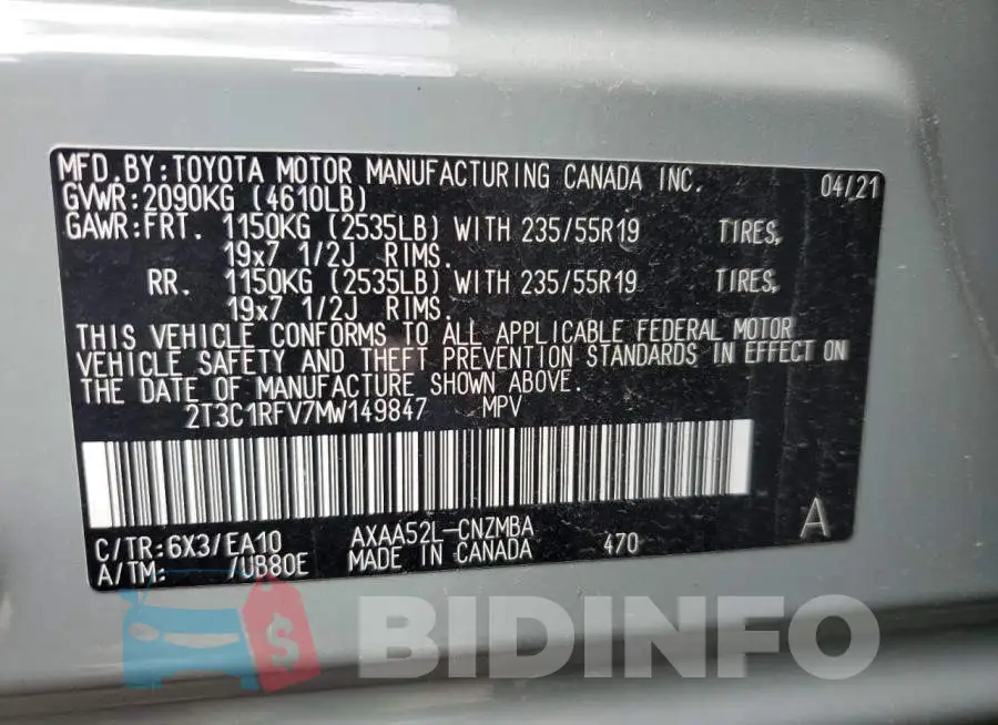 2T3C1RFV7MW149847 Photo# 14