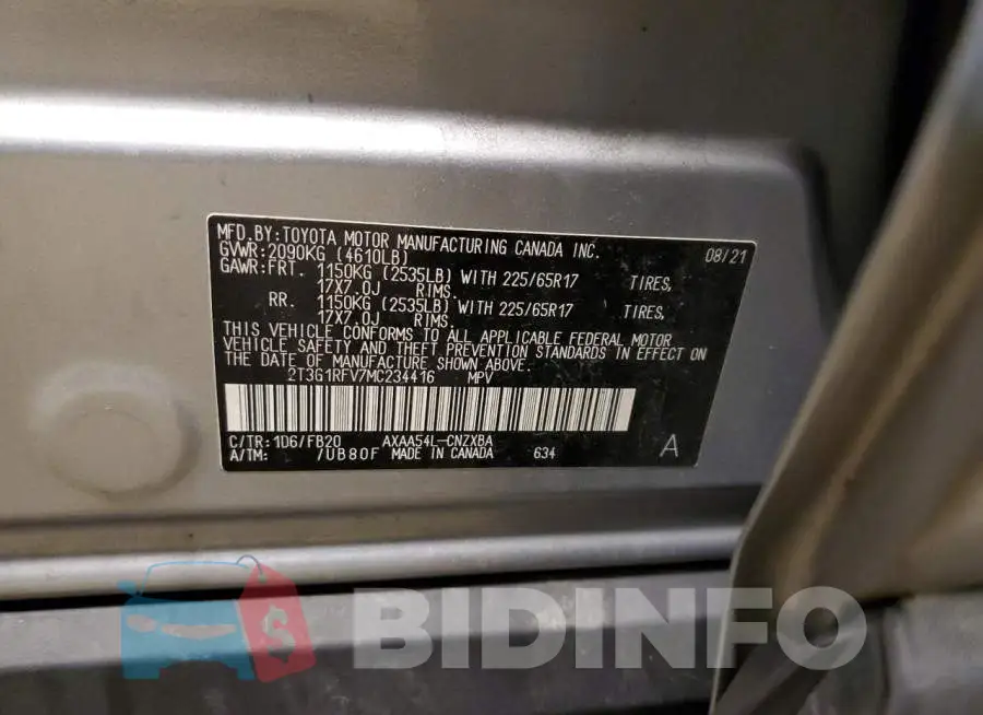 2T3G1RFV7MC234416 Photo# 12