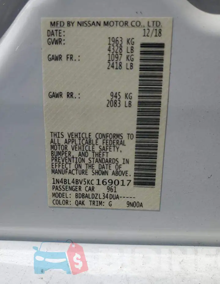 1N4BL4BV5KC169017 Photo# 13