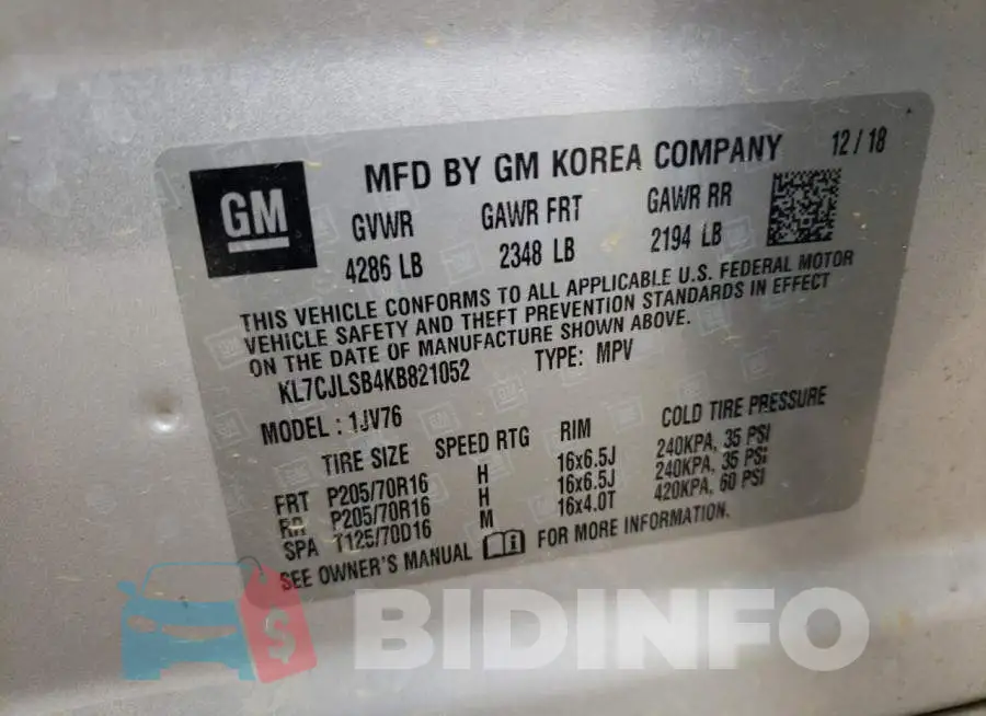 KL7CJLSB4KB821052 Photo# 13