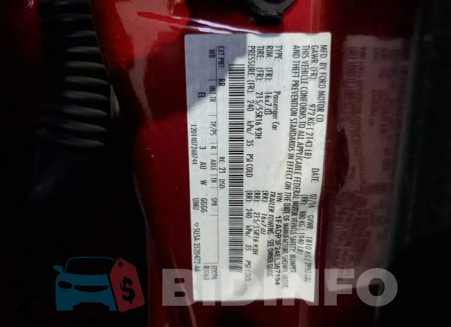 1FADP3F24EL367194 Photo# 13