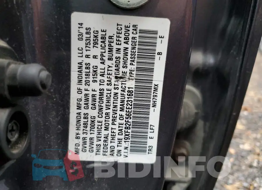 19XFB2F56EE231681 Photo# 12