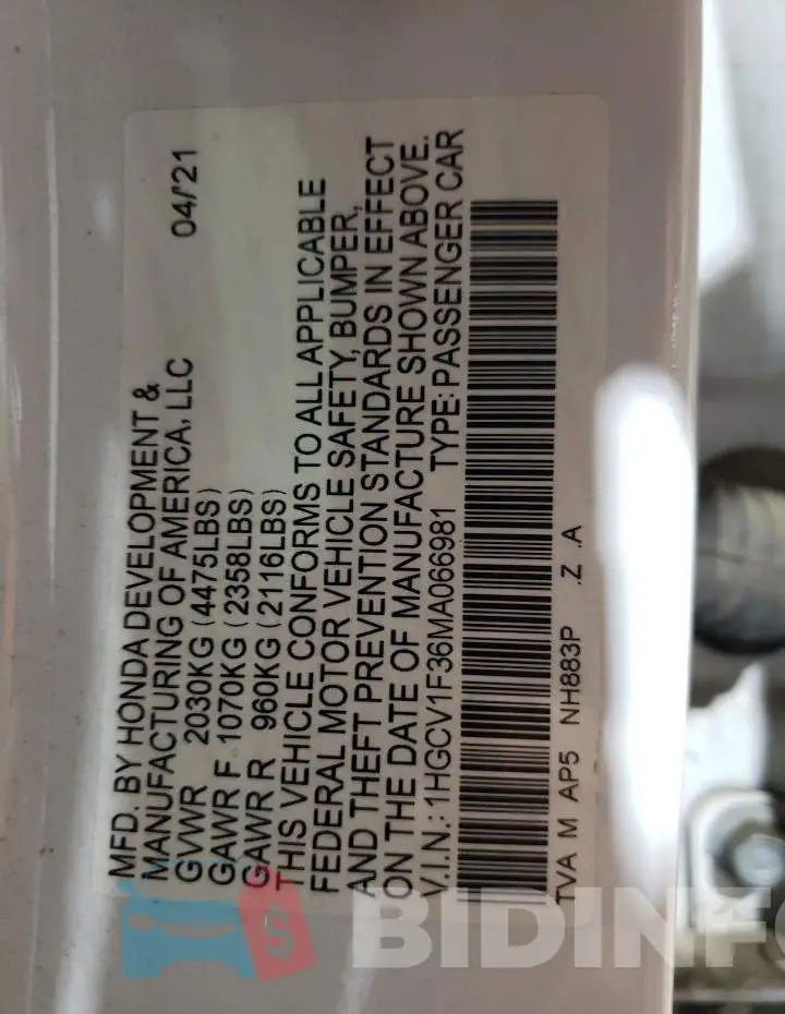 1HGCV1F36MA066981 Photo# 13