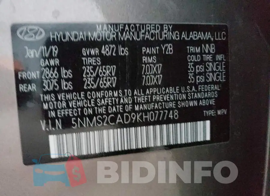 5NMS2CAD9KH077748 Photo# 14