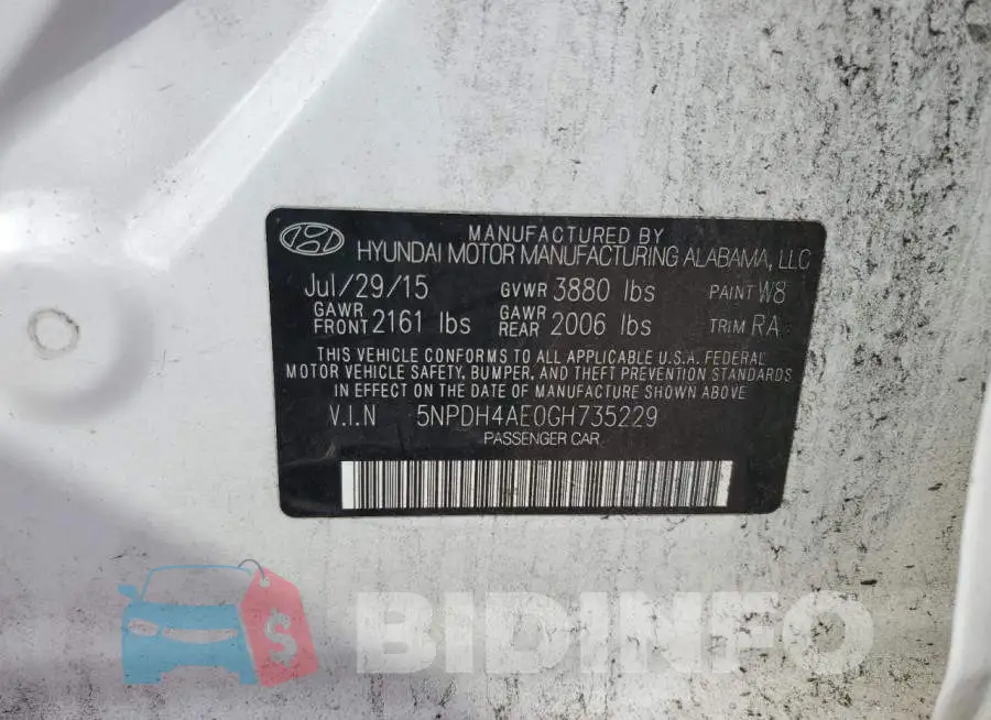 5NPDH4AE0GH735229 Photo# 12