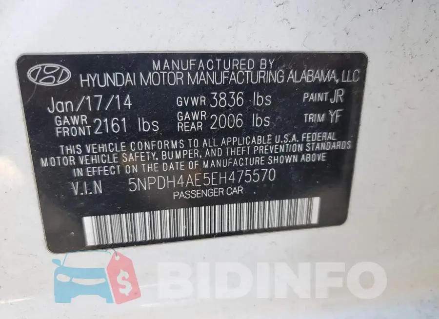 5NPDH4AE5EH475570 Photo# 12