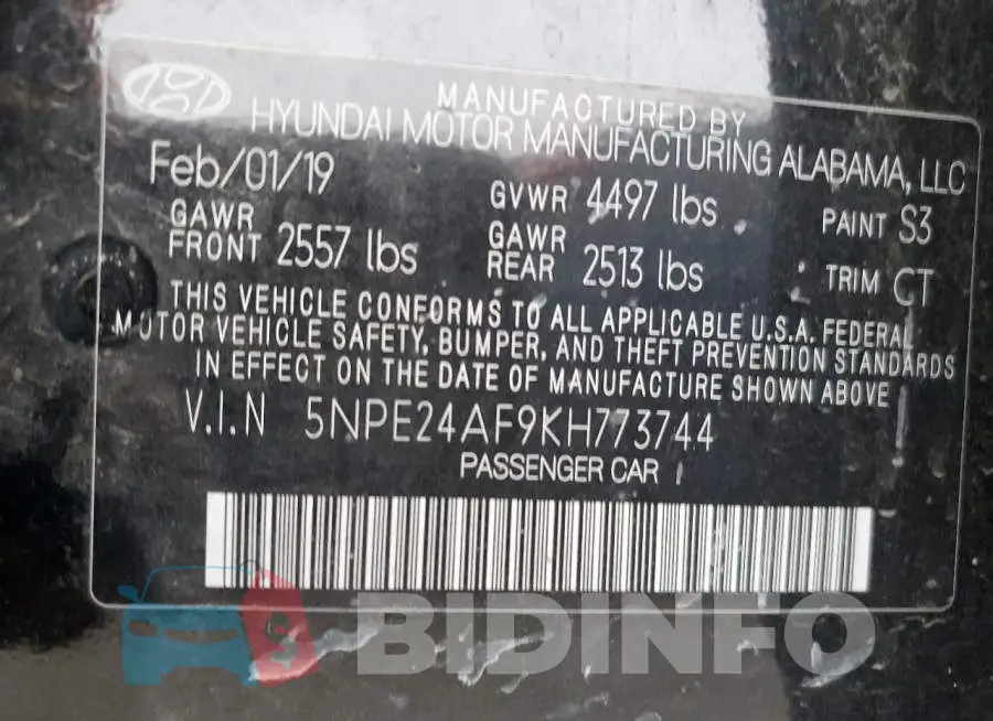 5NPE24AF9KH773744 Photo# 12