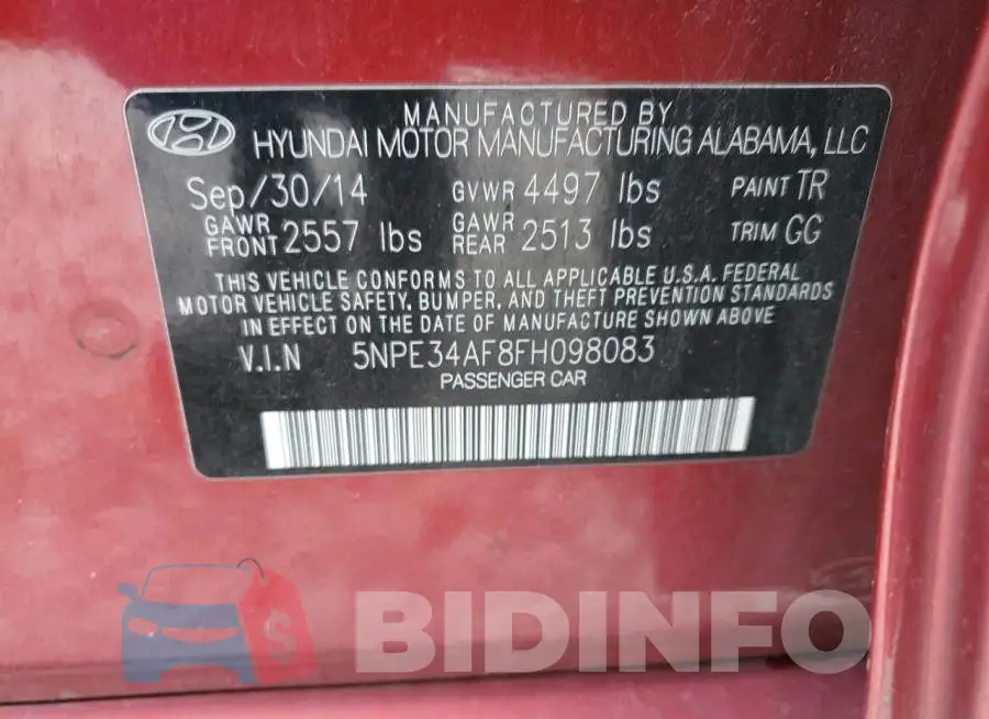 5NPE34AF8FH098083 Photo# 13