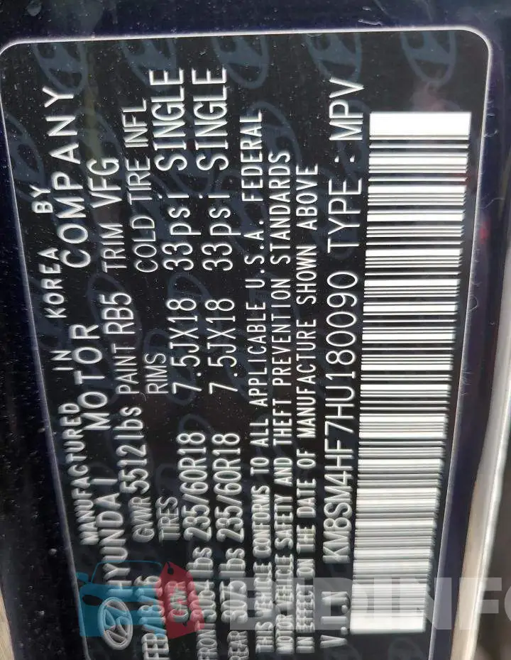 KM8SM4HF7HU180090 Photo# 12
