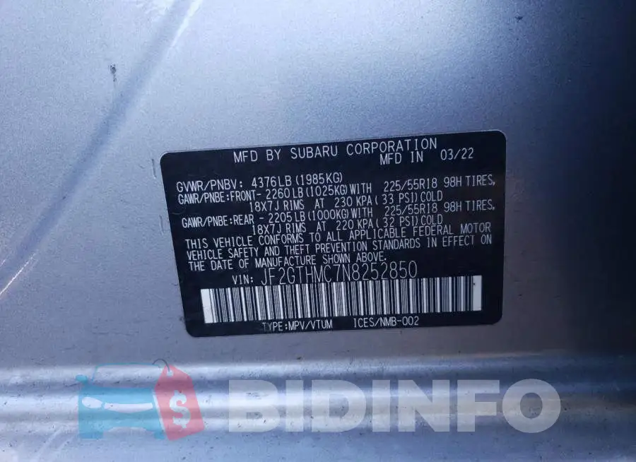 JF2GTHMC7N8252850 Photo# 12