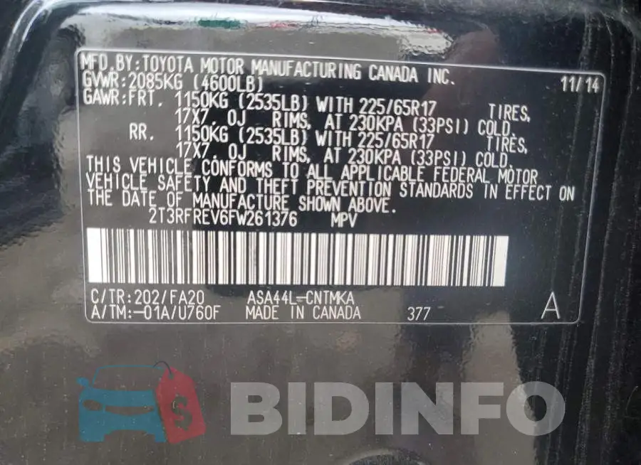 2T3RFREV6FW261376 Photo# 13