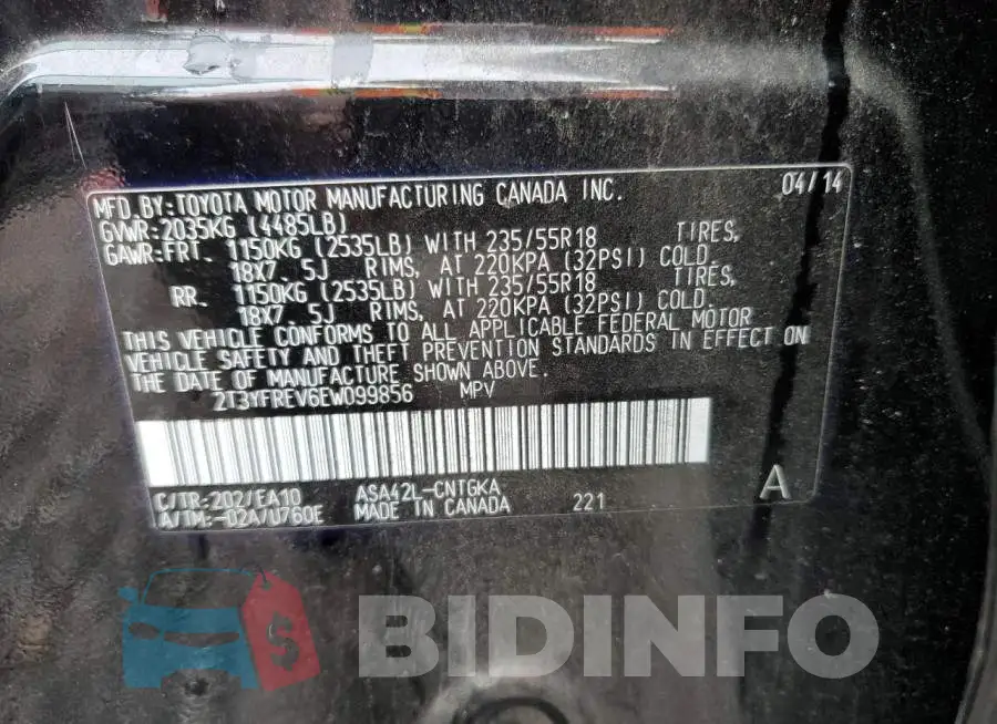 2T3YFREV6EW099856 Photo# 13