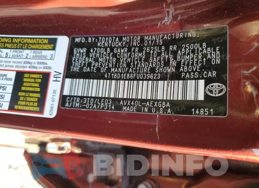 4T1BD1EB6FU039623 Photo# 12