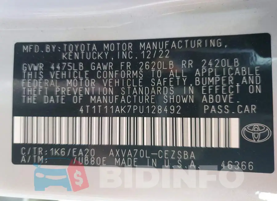 4T1T11AK7PU128492 Photo# 13