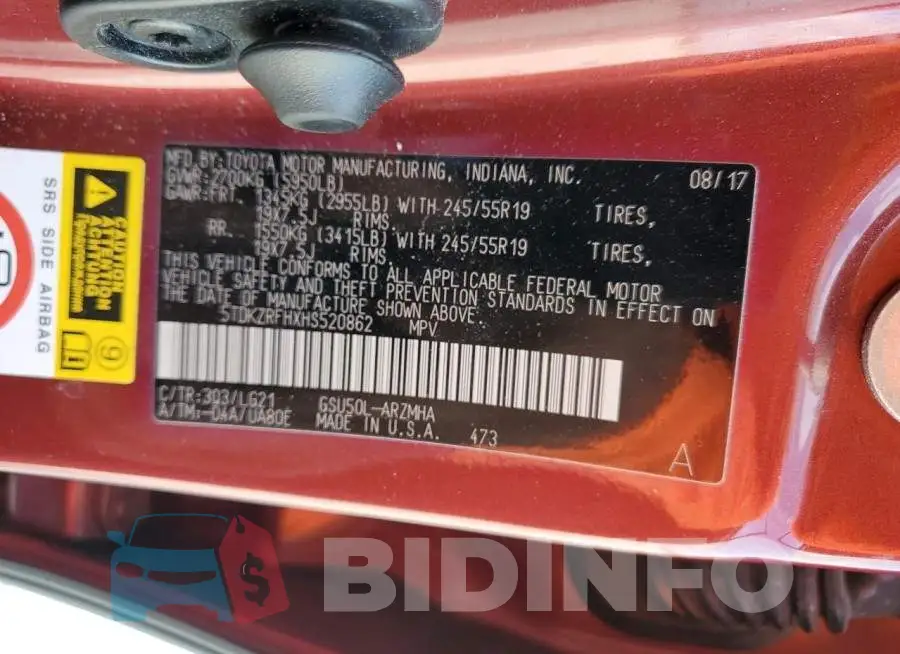 5TDKZRFHXHS520862 Photo# 14