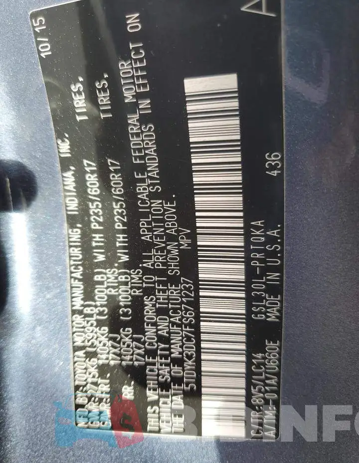 5TDYK3DC7FS671237 Photo# 13