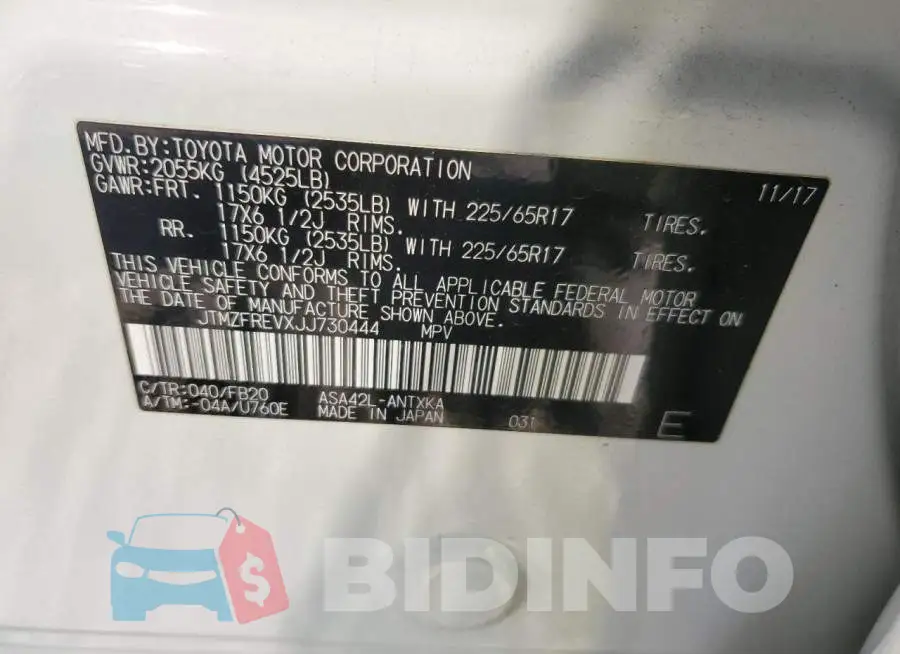 JTMZFREVXJJ730444 Photo# 13