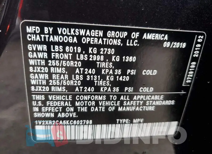 1V2XR2CA5KC602798 Photo# 13