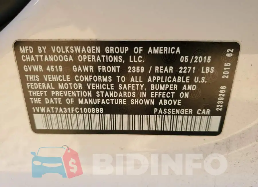 1VWAT7A31FC100898 Photo# 12