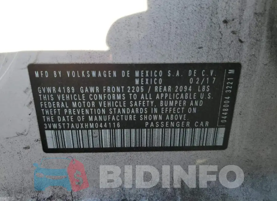 3VW5T7AUXHM044116 Photo# 12
