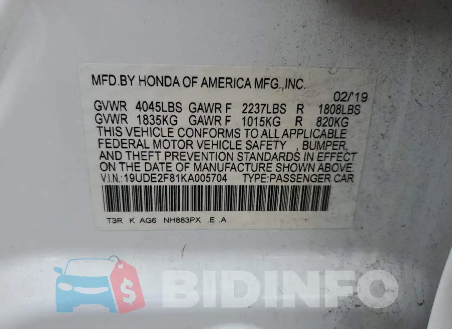 19UDE2F81KA005704 Photo# 12