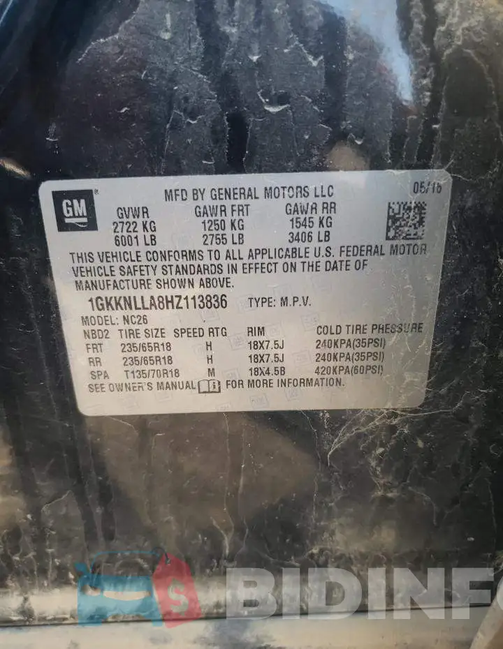 1GKKNLLA8HZ113836 Photo# 14