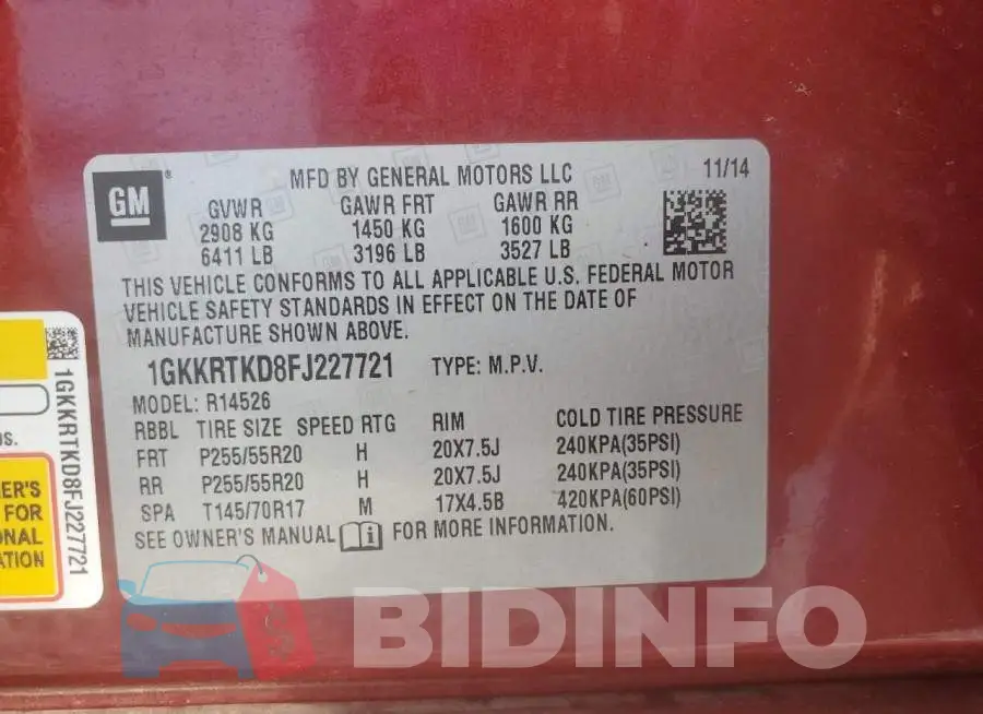 1GKKRTKD8FJ227721 Photo# 13