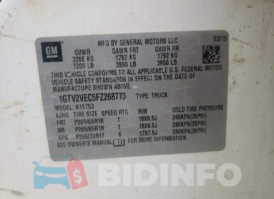 1GTV2VEC5FZ268773 Photo# 12