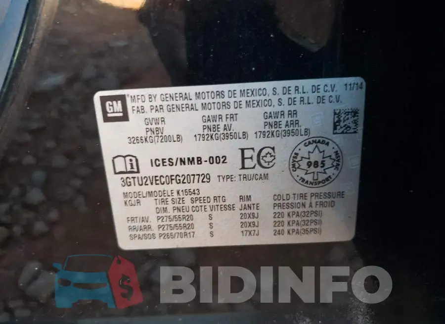 3GTU2VEC0FG207729 Photo# 12