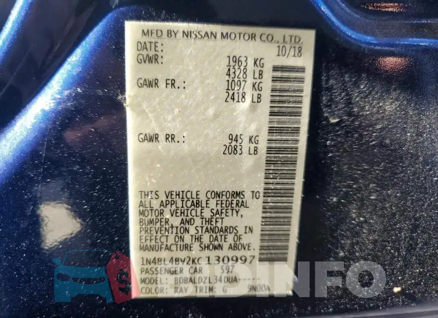1N4BL4BV2KC130997 Photo# 13