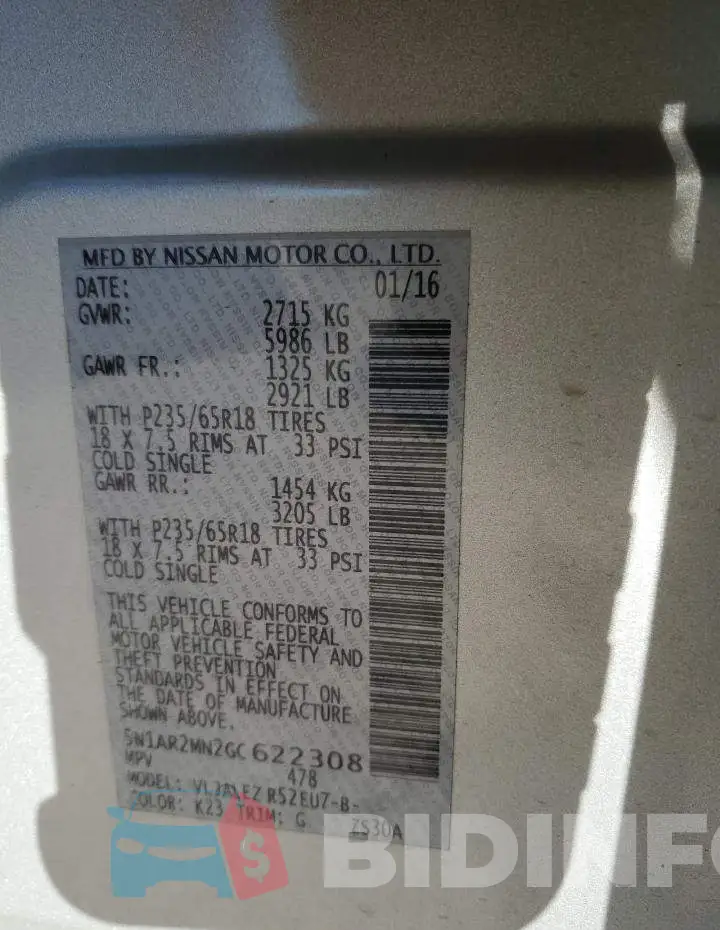 5N1AR2MN2GC622308 Photo# 13