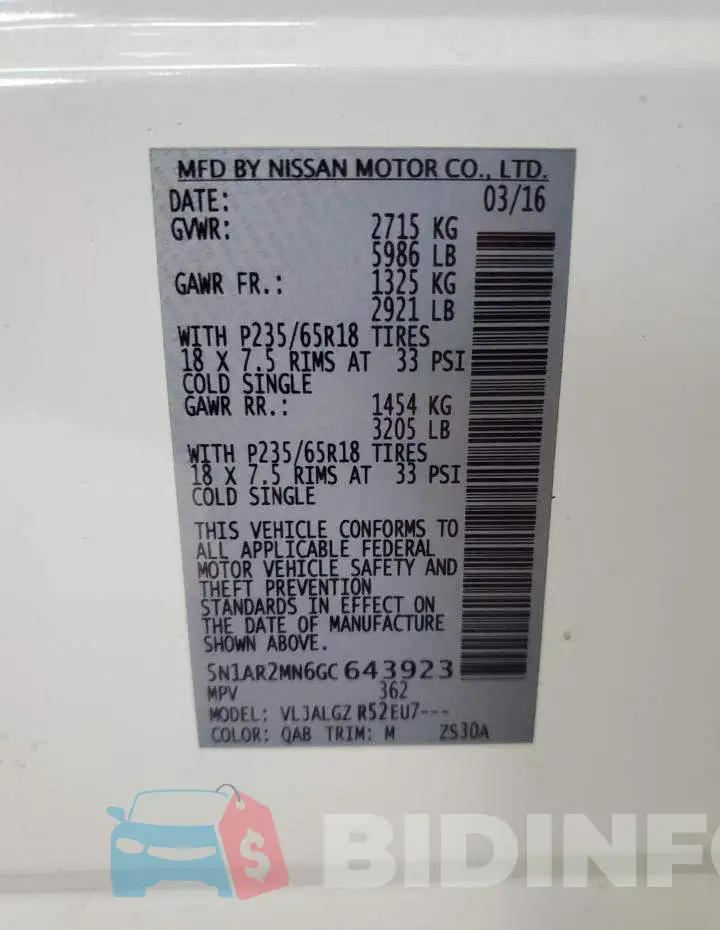 5N1AR2MN6GC643923 Photo# 13