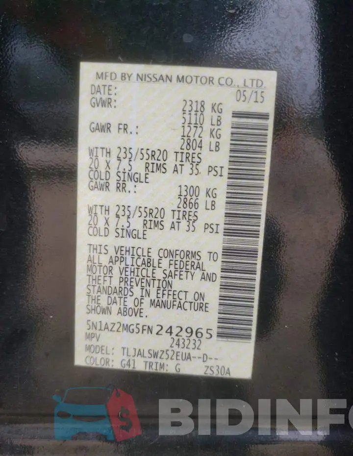 5N1AZ2MG5FN242965 Photo# 13