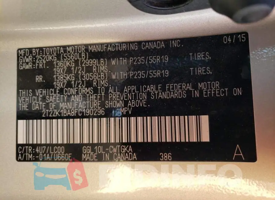 2T2ZK1BA8FC190296 Photo# 13