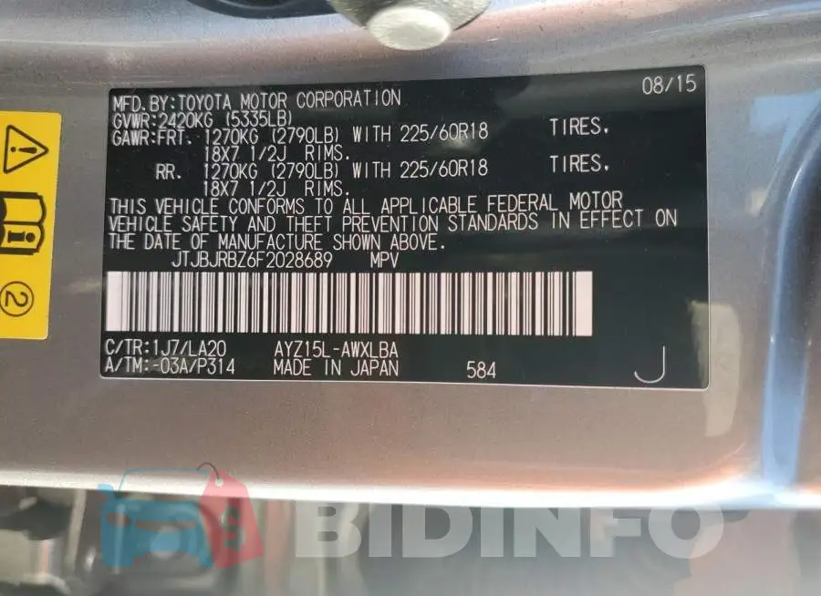 JTJBJRBZ6F2028689 Photo# 13