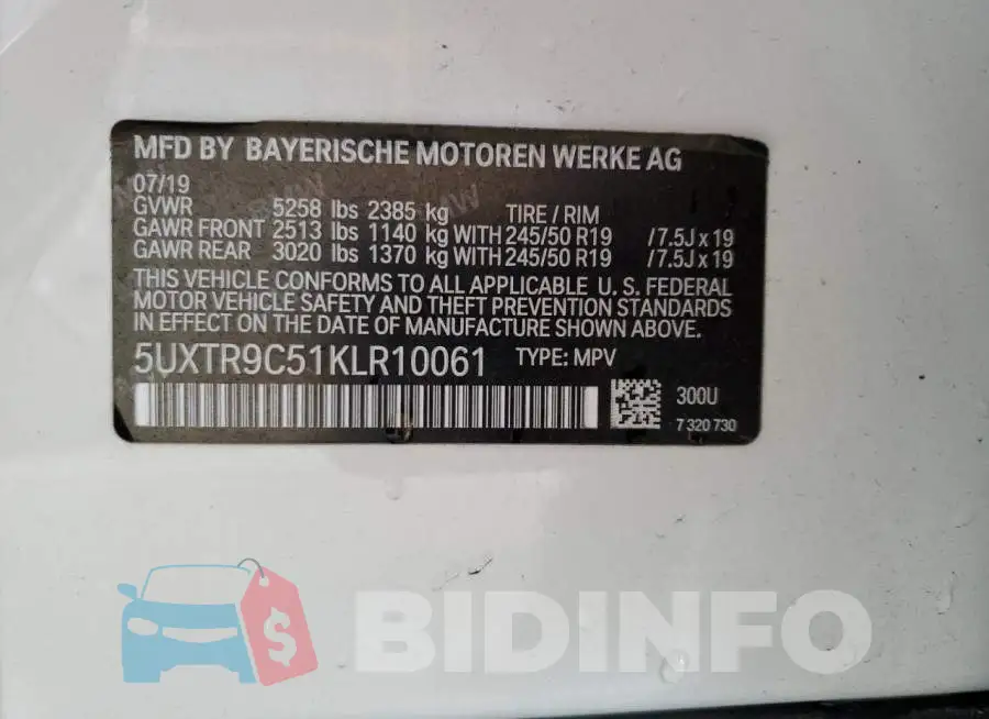 5UXTR9C51KLR10061 Photo# 13